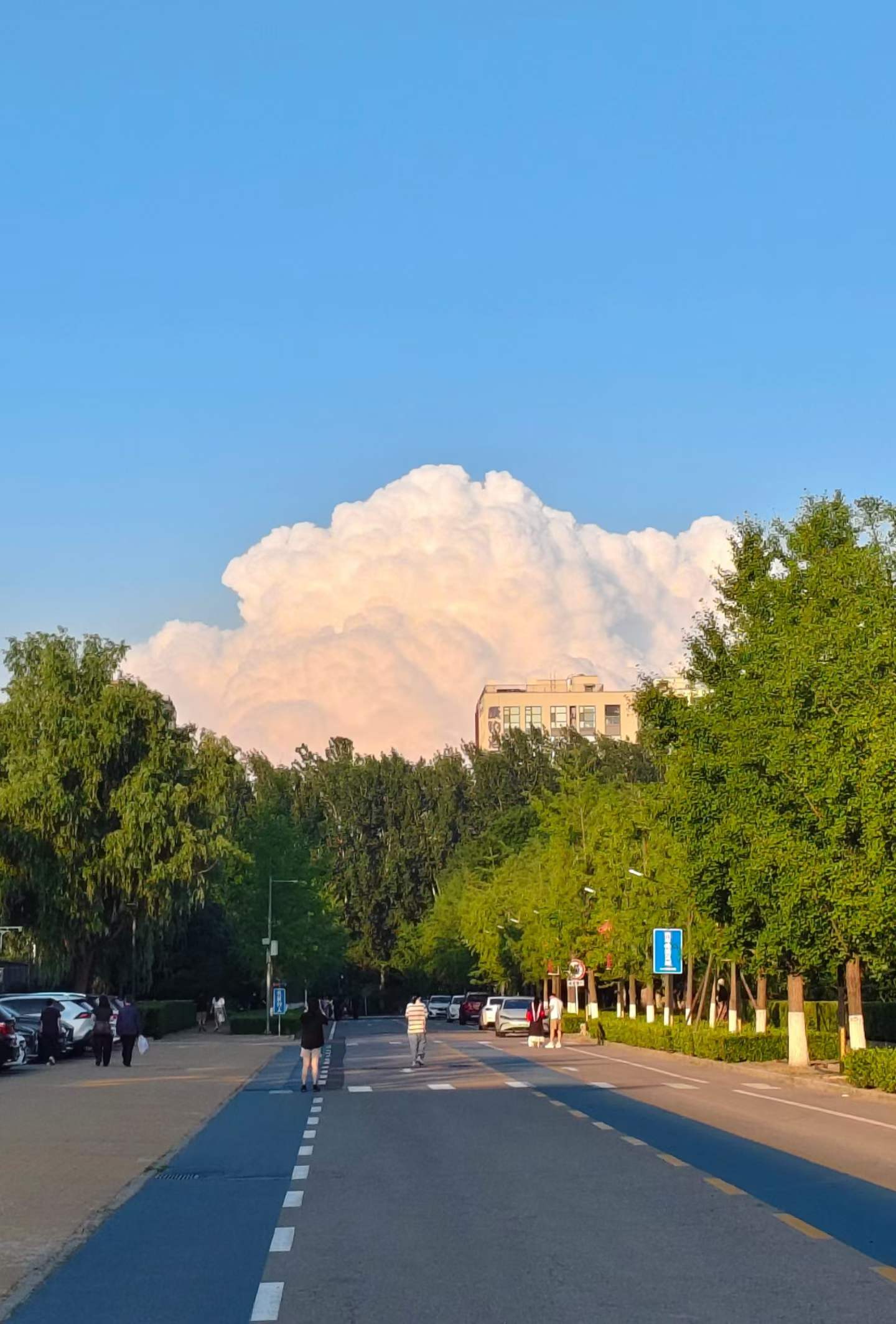 A cloud mass rising like a mountain behind a Beijing street on June 24, 2026.